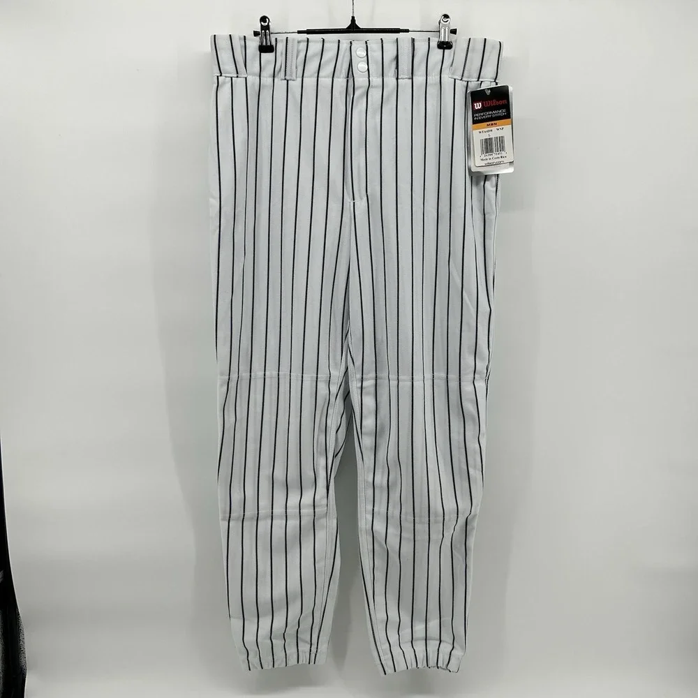 Wilson Mens Large Pinstripe Baseball Softball Pants White Black NWT WTA4398